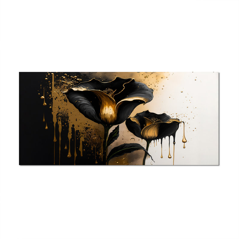 Décoration murale noire et dorée Cally Lillies - Calla Lily, Toile tendue, H 28 po x l 60 po x P 1,5 po