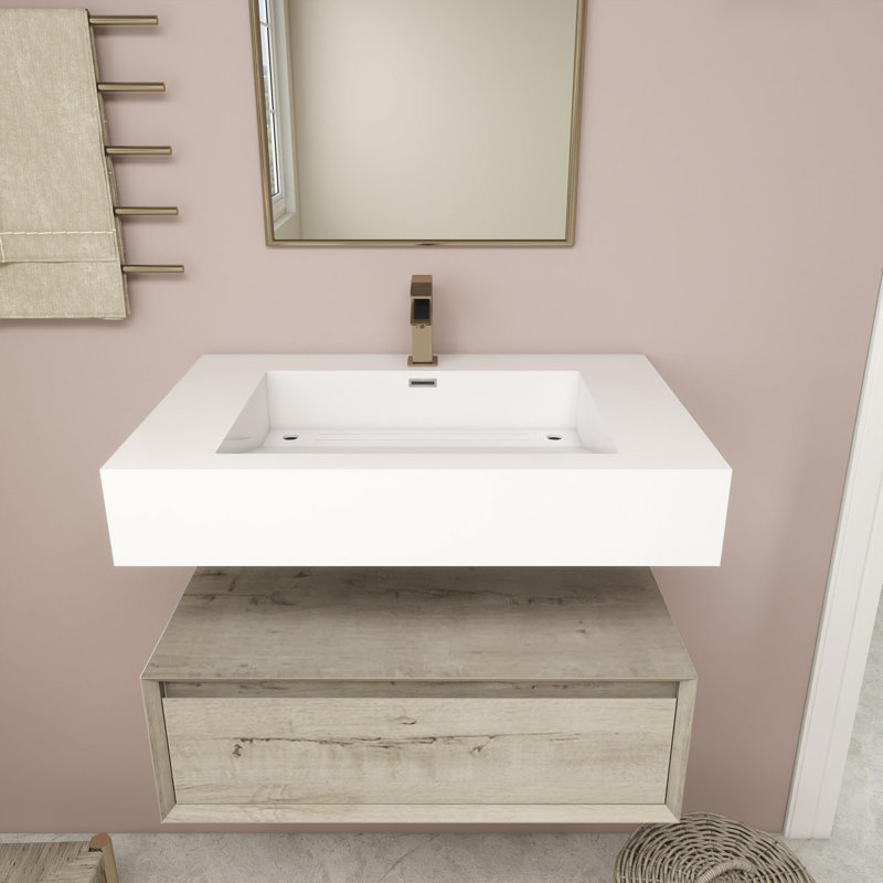Alysa 30" Wall-Mounted Single Bathroom Vanity Set, White Oak