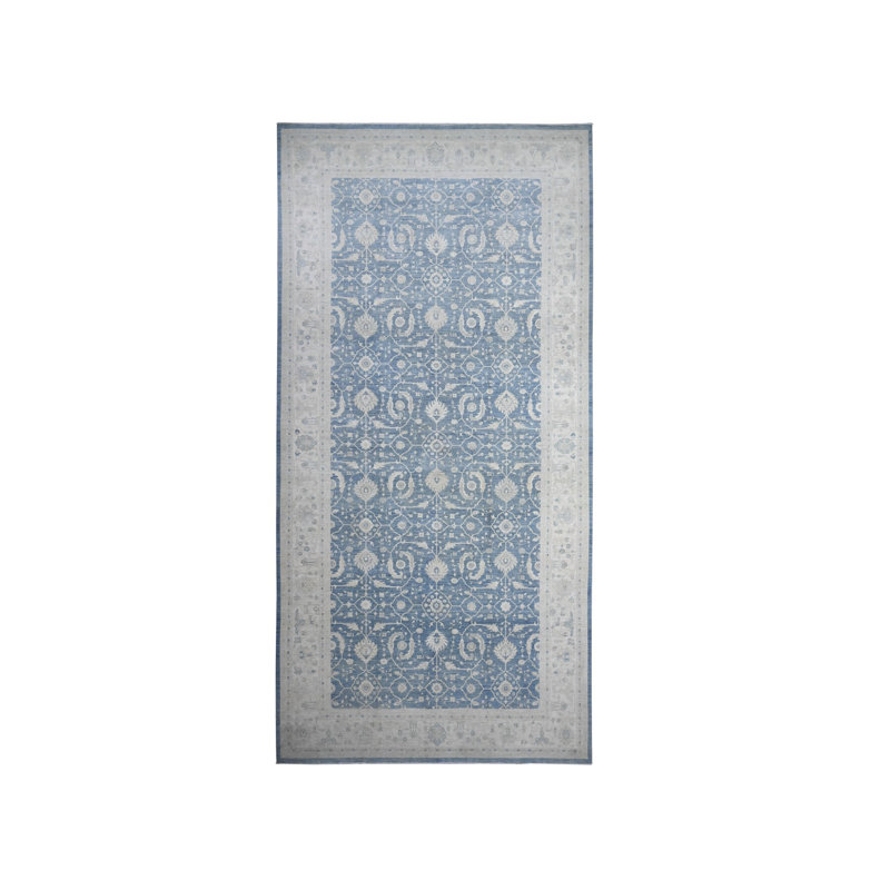 Tapis en laine de Peshawar nouÃ© Ã  la main, bleu, allongÃ© et Ã©troit, surdimensionnÃ©, 9 pi 10 po x 20 pi 3 po - CD32EC369CCE489198947294928D07B5
