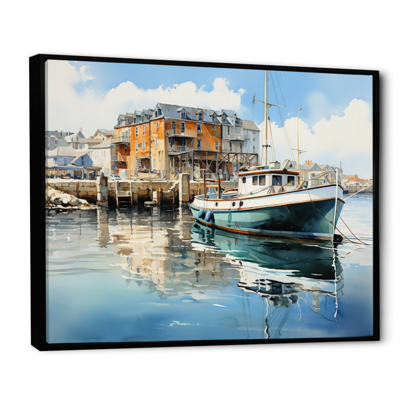 Port Harbor Reflections douzième, H 16 po x l 32 po x P 1 po, Cadre flottant noir