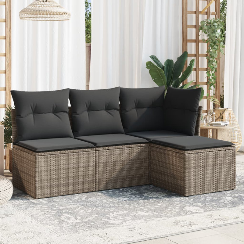  Ensemble de canapé de jardin en rotin PE gris, acier thermolaqué, polyester
