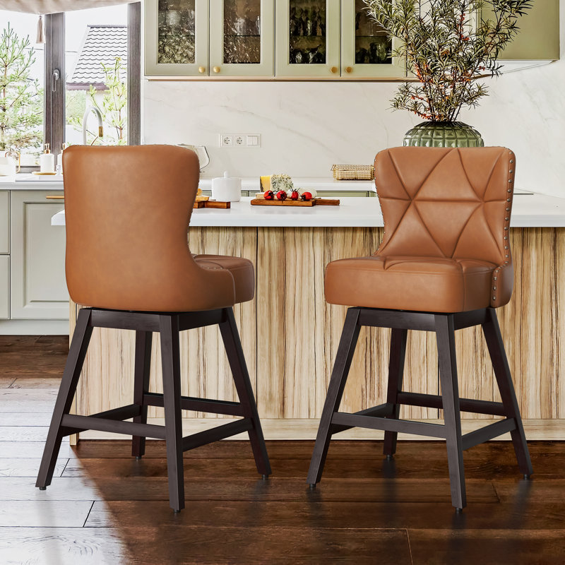 Tabouret de comptoir pivotant 26 po Arabele, Chameau, 2, Marron foncé
