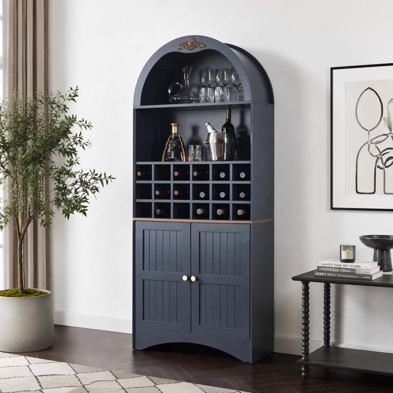 Armoire à vin autoportante anti-rayures avec support amovible et tablettes réglables, Bleu