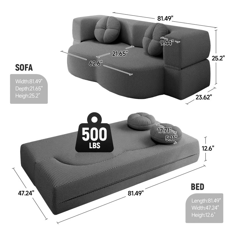 2-Seater Foldable Compressed Sofa Bed Gray