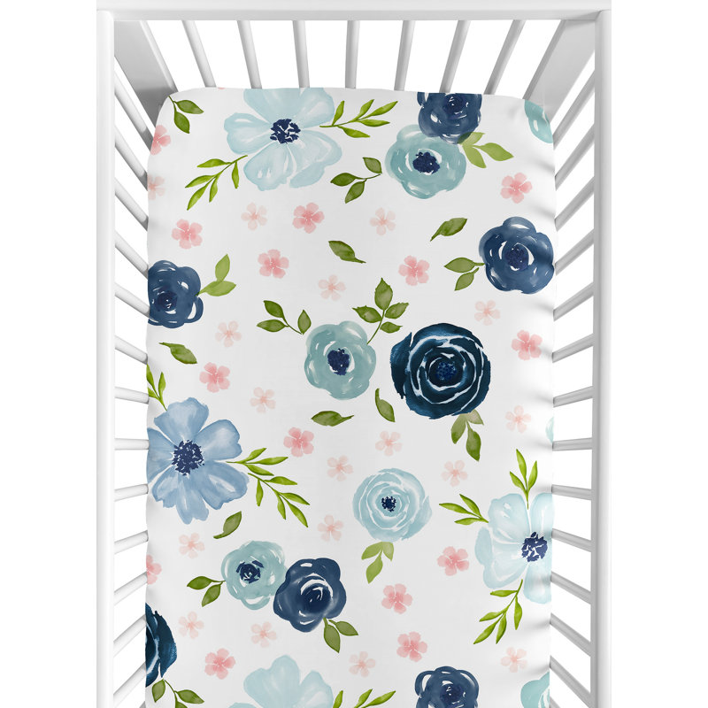 Drap-housse pour lit de bébé aquarelle, Bleu / Rose / Vert