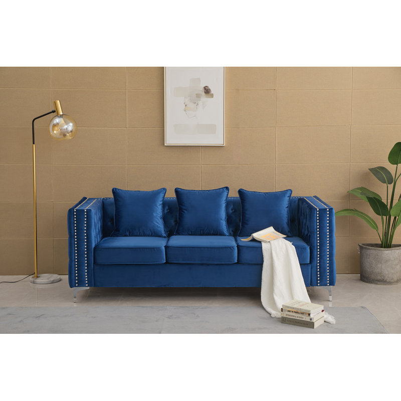 Habbe 84.6'' Velvet Sofa, Blue Velvet