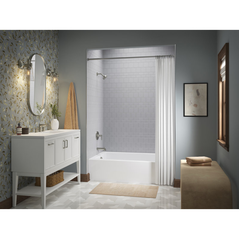 White Acrylic 60-Inch Alcove Bath with Left Hand Drain