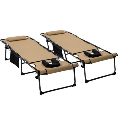 Beige Foldable Outdoor Sun Chair With 5-Level Reclining, , Side Pocket & Reading Face Hole For Yard, Patio, Beach Lounging 5-Recline Position Sunbed, Folding