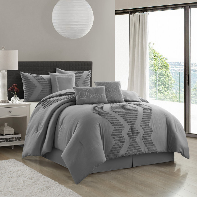 Ensemble d'édredon touffeté 7 pièces Clemence, gris, Édredon de grande taille et 6 pièces supplément