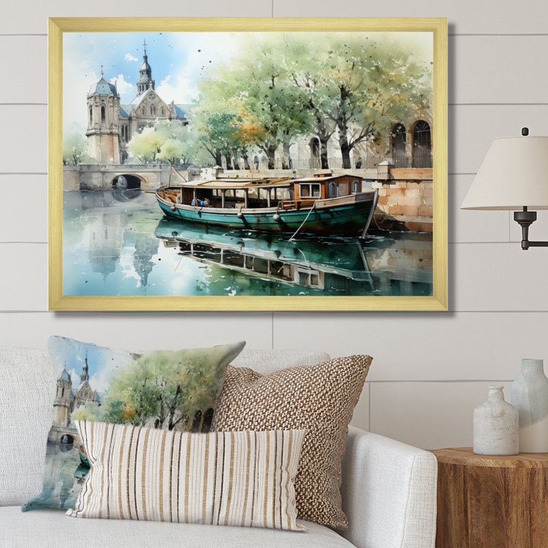 Paris Canal Saintmartin Reflections II - Cityscapes Canvas Prints, H 34 po x l 44 po x P 1,5 po, Cadre doré à une seule photo