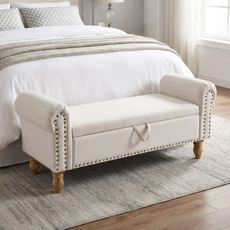Banc de rangement rembourré Dawsey, Beige, 17.5" H x 60" L x 22" D
