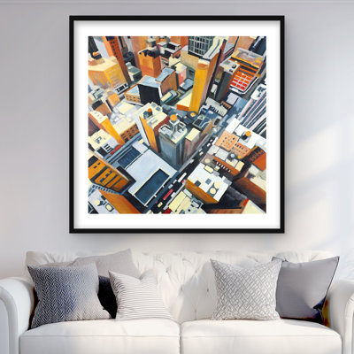 High High View of New York Buildings - Impression de bureau encadrée
