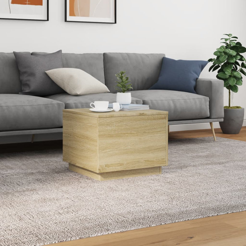 Coffee Table With LED Lights 19.7"X19.7"X15.7", Sonoma Oak