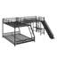 Lit superposé simple au-dessus de double en L avec lit mezzanine simple, bureau intégré et glissade