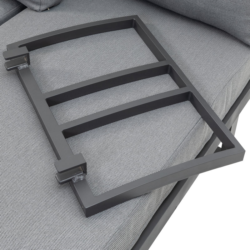 Samara Gray Aluminum and Teak 2-Piece Outdoor Sectional Set