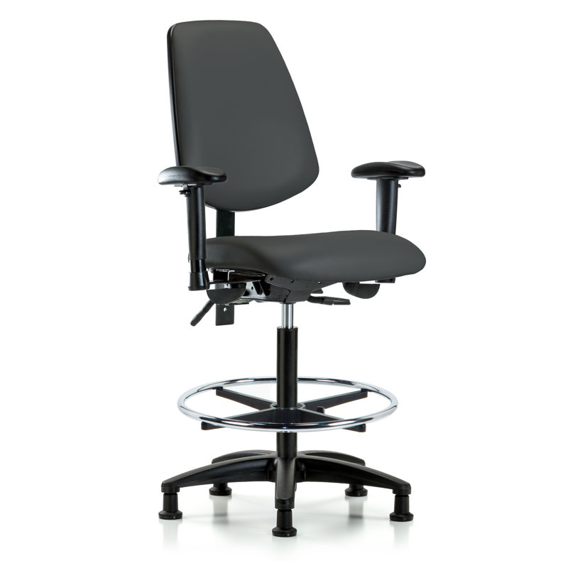Beckett Vinyl Drafting Chair, Charcoal, Glides, Included