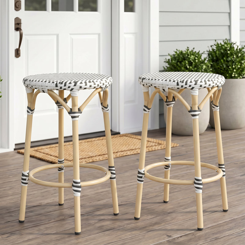 Roan 25.2" H Wicker Bar Stool, Black/White