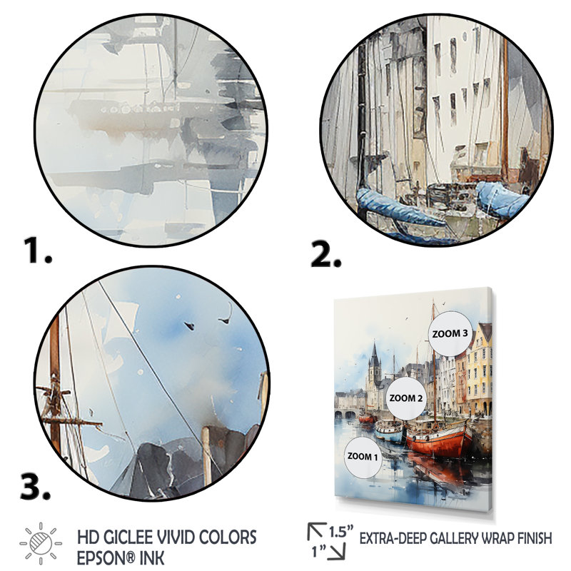 "Bateau de pêche rouge et gris au port I", Cadre simple blanc, H 40 po x l 30 po x P 1,5 po