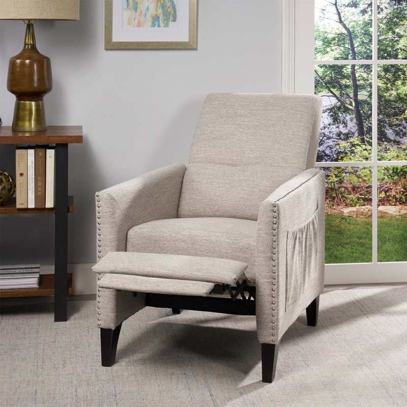 Pushback Recliner Chair With Side Pocket, Fabric Armchair For Relaxation And Style, Mid Century Accent Chair For Living Room And Bedroom
