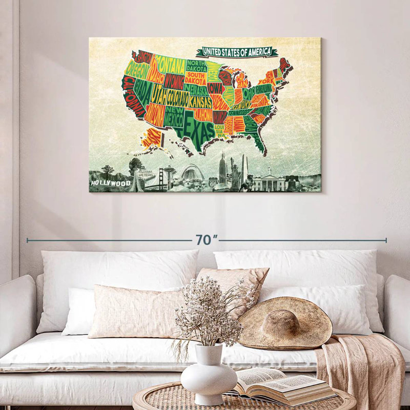Carte des États-Unis avec autocollants Aliaz, H 30 po x l 45 po