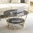 Rena Modern 2-Tier Round Coffee Table - Faux Marble with Storage Shelf and Metal Frame-1836826285