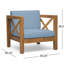 Fauteuil en bois, style moderne du milieu du siècle, siège, dossier et coussins en tissu imperméable. Housse de siège imperméable.
