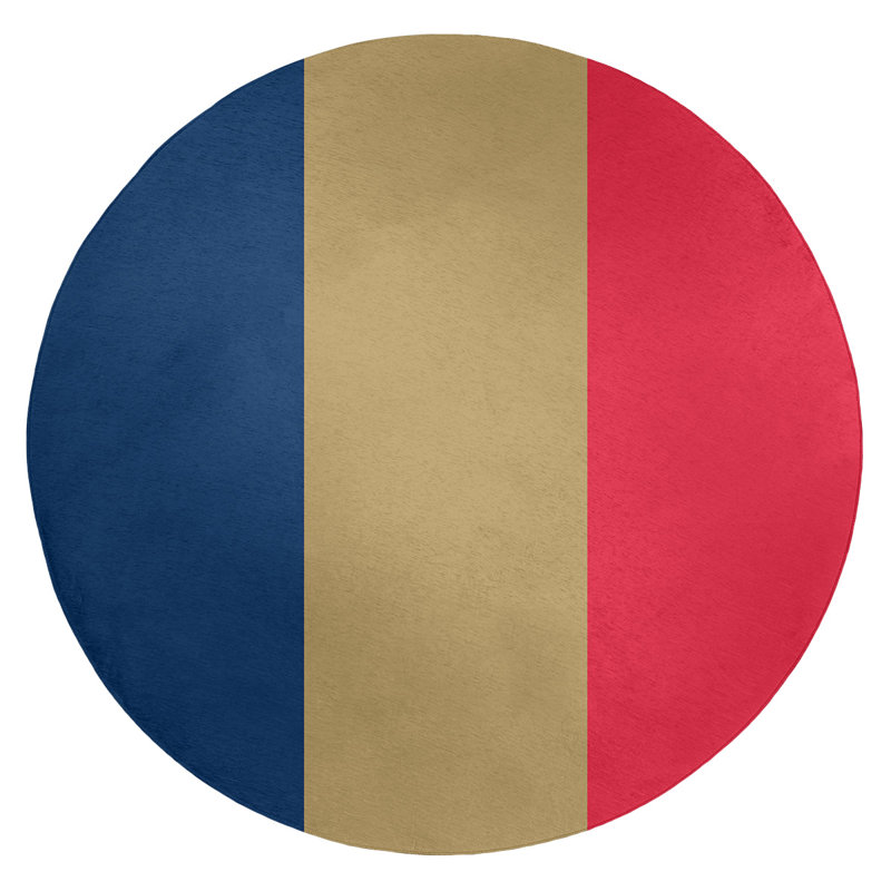 Tapis bleu marine/doré/rouge rayé, Rond 5 pi