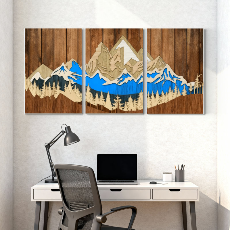 «Landscape & Nature Mountain Range Forest Lake Reflection», ensemble de 3 impressions sur toile, H 24 po x l 48 po