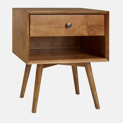 Mid-Century Modern Single-Drawer Solid Wood Nightstand - Caramel -  George Oliver, BF09FC976DED4D4081EDC784C64FD9CC