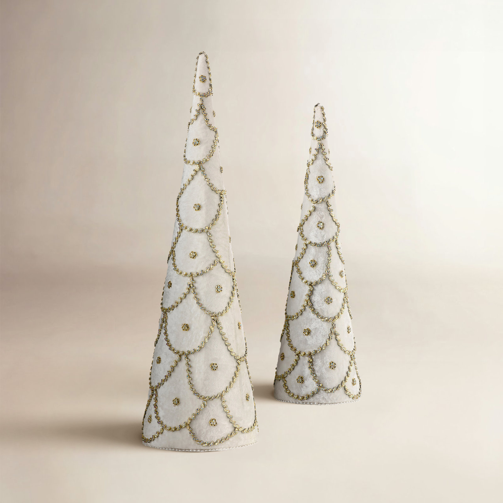 Crimson Christmas Jeweled Velvet Cone Tree, Ivory