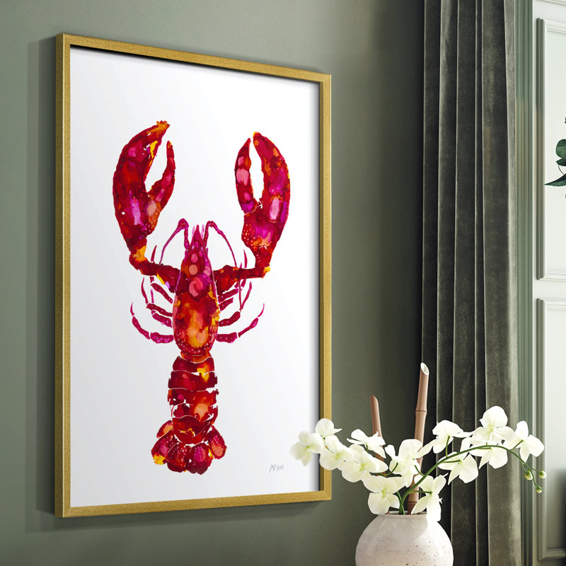 Reproduction encadrée de homard - bois massif, Or, H 14 po x l 11 po
