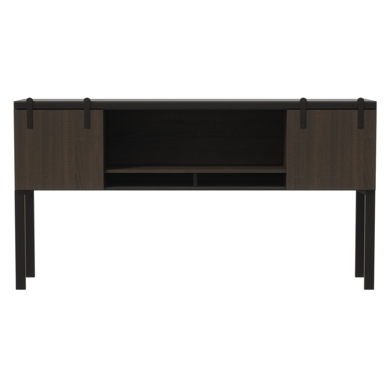 Mirella Hutch with Sliding Wood Doors, Stone Gray, 38" H x 72" W x 15" D
