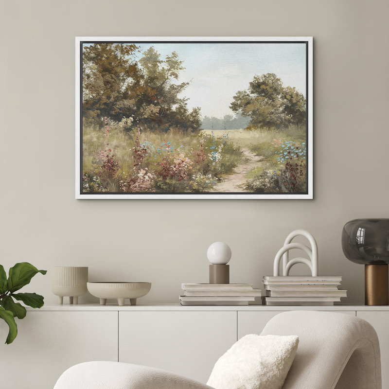 «Green Serene Landscape Country Decor», impression sur toile encadrée, H 16 po x l 24 po, Blanc