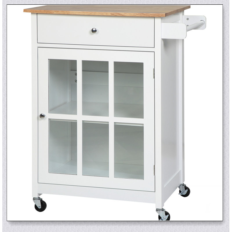 27 Inch Rolling Kitchen Island Cart with Drawer, Glass Door Cabinet, Adjustable Shelf, and Towel Rack for Enhanced Storage and Mobility