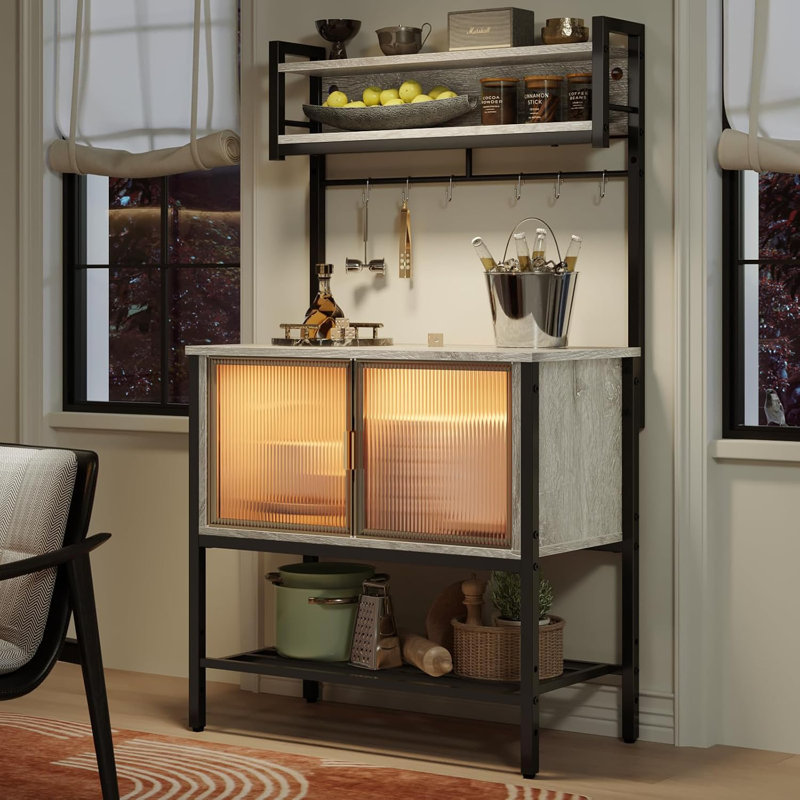 Alfard 86Cm Iron with Cabinet Baker's Rack with Microwave Compatibility, Grey