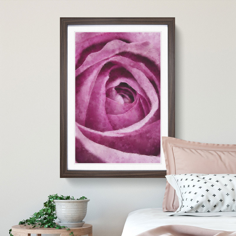 The Heart of a Pink Rose - Picture Frame Painting Print, Walnut Framed, 33cm H x 24cm W x 2cm D