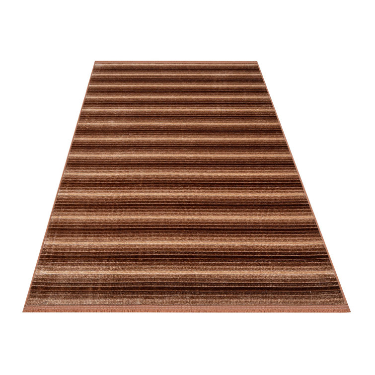 Ebern Designs Minionette Tan Striped Cotton Machine Made Area Rug ...