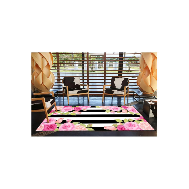 Tapis à rayures rose et rose, Rectangle 3 pi 4 po x 6 pi 7 po