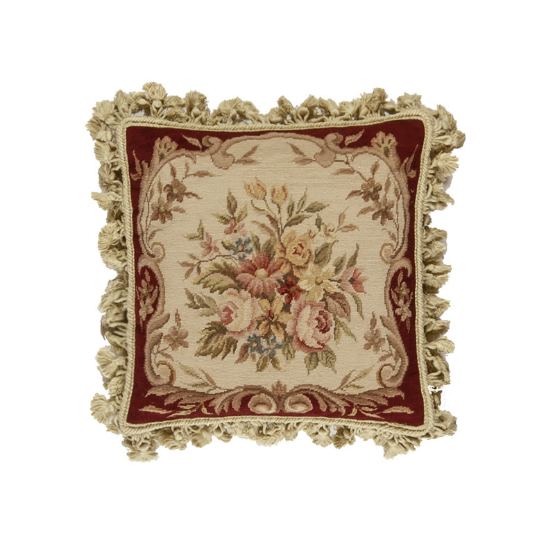 Needlepoint Square Pillow Cover & Insert, Square 16", Cream Floral