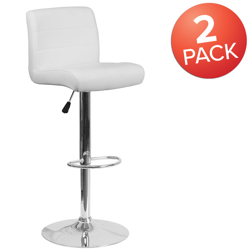 Nusbaum Vinyl Adjustable Height Barstool with Rolled Seat and Chrome Base, White