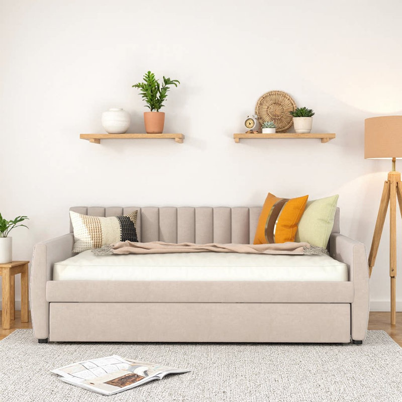 Lit de jour double en velours avec couchette en velours beige élégant - Confort et commodité luxueux, Beige