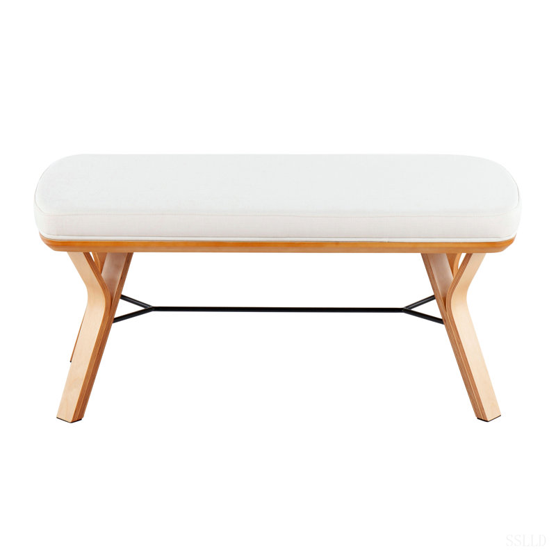 Banc Folia Mid-Century moderne en bois naturel et tissu, Cream, Cream