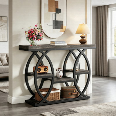 Console 39 po à 4 niveaux, canapé d'entrée avec tablettes de rangement, table d'appoint industrielle étroite