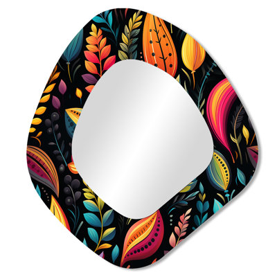 Tribal Frivolity Boho Pattern II - Boho Unique Shape Large Wall Mirror, Bohemian Asymmetrical Decorative Mirror, Printed Metal Art