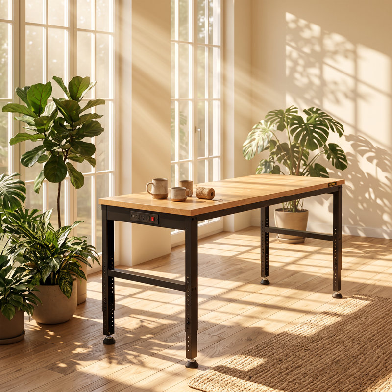 Établi avec plan de travail en bois massif réglable l 53,33 po x P 3,92 po x H 22,82 po VEVOR