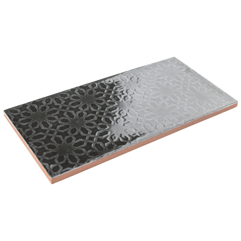 Camden 8" x 4" Ceramic Patterned Subway Tile, Nero
