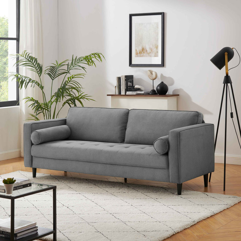 Jeses MINIMORE Modern Style Zakari 81.5" Mid-Century Modern Design Sofa, Light Gray Velvet