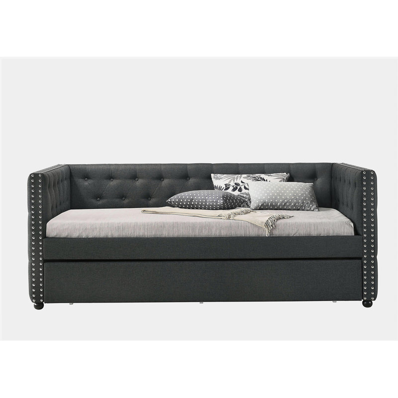 Lit de jour en tissu Romona, Gris, Lit simple