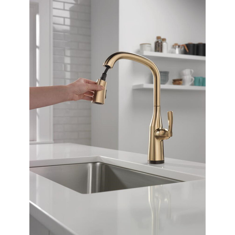 Stryke Pull Down Touch Single Handle Kitchen Faucet with Touch2O Technology and With Accessories, Champagne Bronze