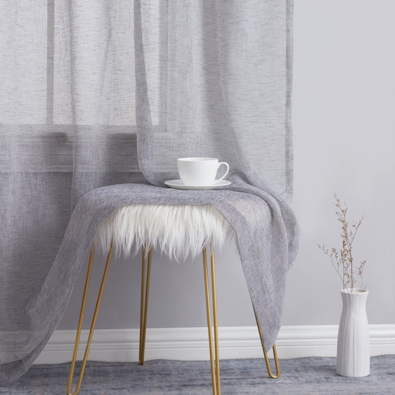 Hailey Faux Linen Sheer Curtain Panels, 54" W x 54" L, Charcoal Gray